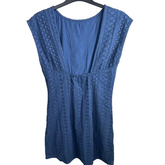 Free People Women's Blue Remember Me Embroidered Lace Mini Dress Open Back Large - Picture 7 of 14